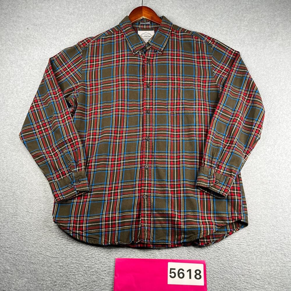 St John's Bay Brushed Flannel Shirt Colorful Plaid Button Up Long Sleeve Large